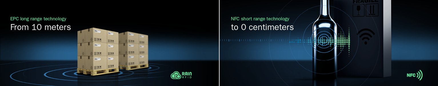 From 10 meters: EPC longe range technology - Rain RFID to 0 centimeter: NFC Short range technology
